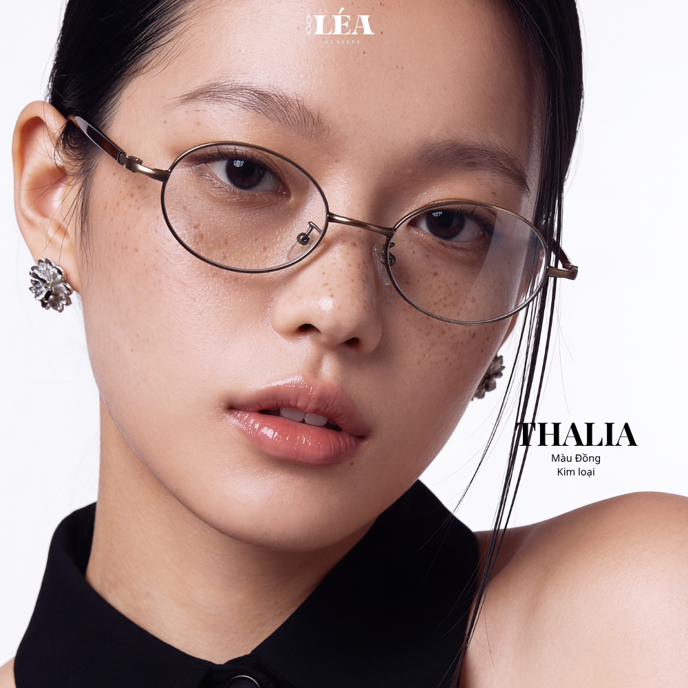 Kính mắt chuyên lắp cận THALIA - LÉAGLASSES Oval Y2K kim loại cao cấp không gỉ thanh mảnh êm ái