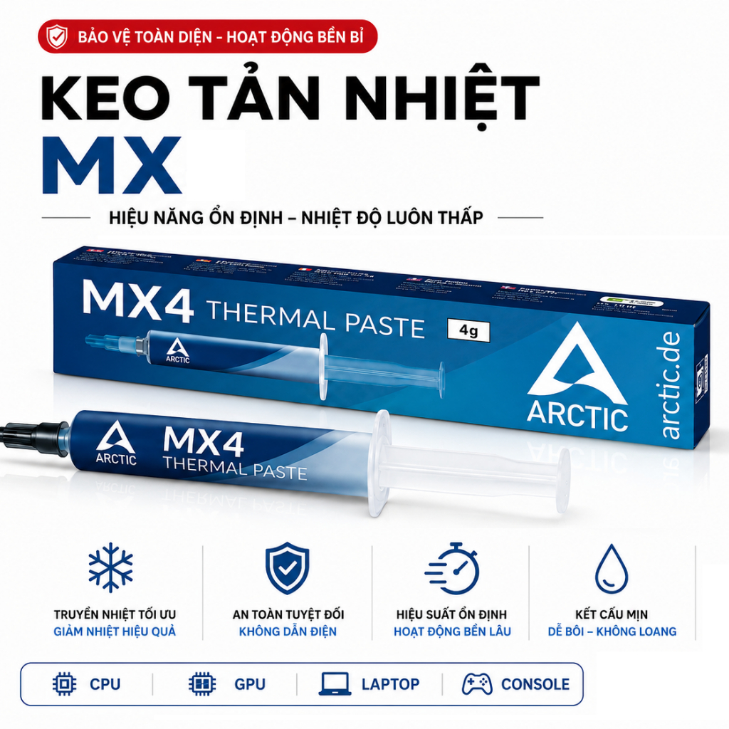 Keo Tản Nhiệt Máy Tính Thermal Arctic MX4 MX5 MX6 2g 4g 8g 20g Nhiều Trọng Lượng Vệ Sinh Máy Tính La