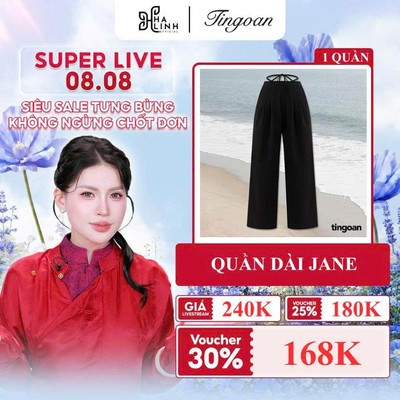 VHL X TINGOAN® - Quần dài ống suông rộng chiết ly eo dây nơ chống nhăn JANE CULOTTES v2/BL