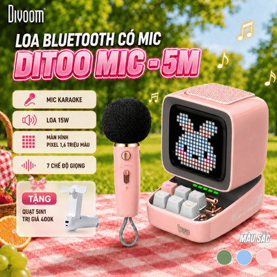 Loa Bluetooth Divoom DiToo Mic 5M, màn hình led tuỳ chỉnh, chính hãng, bảo hành 1 năm