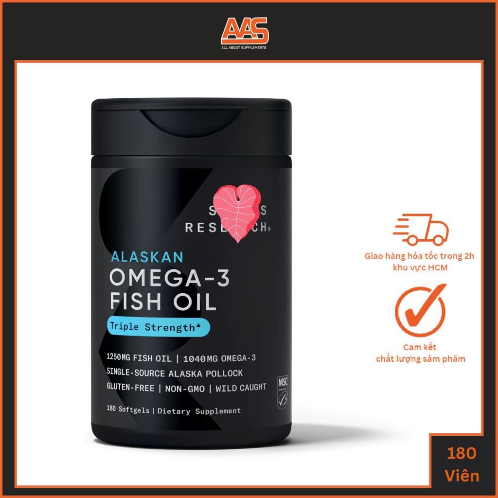 Viên dầu cá Sports Research Alaskan Omega-3 Fish Oil 180 viên từ Mỹ