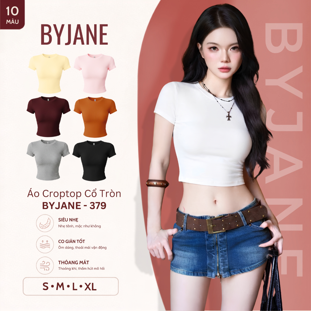 [MÀU MỚI] Áo Thun Cổ Tròn Crotop ôm body chất bozip co dãn 4 chiều trơn BYJANE - 379