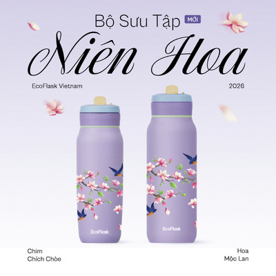 Bình giữ nhiệt EcoFlask 650ml/1000ml thiết kế Hoa Mộc Lan cao cấp, hàng chính hãng, inox 304, bảo hành 3 năm