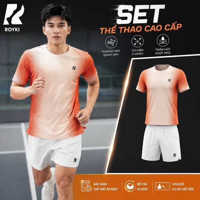 Set đồ thể thao nam set Pickleball chạy bộ Royki áo thun thoáng khí Vent Tech kèm quần Maxcool tập gym BT2503
