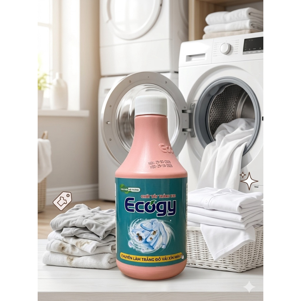 𝗧𝗮̂̉𝘆 𝘁𝗿𝗮̆́𝗻𝗴 quần áo Ecogy làm trắng sáng quần áo, làm sạch vết  mồ hôi, vết đồ ăn trên vải trắng t