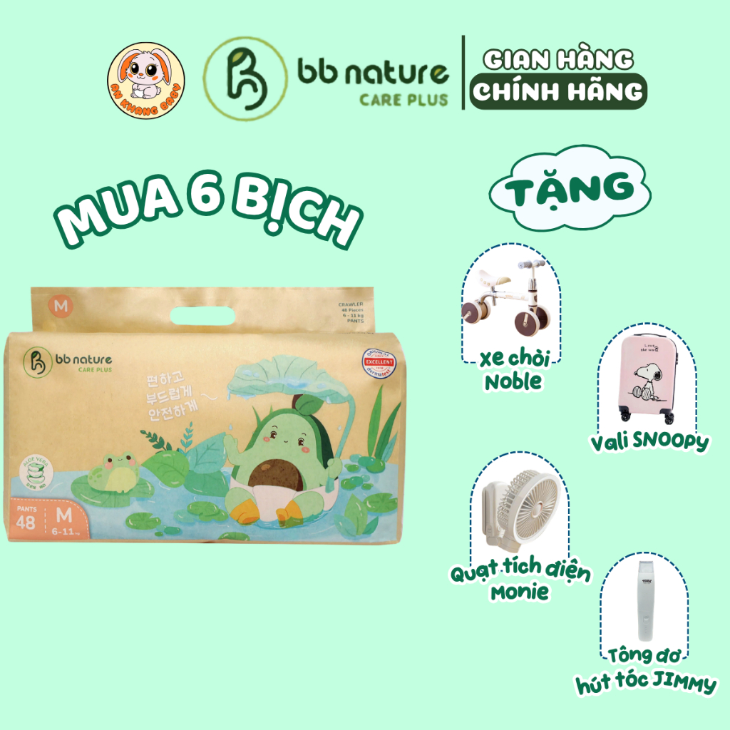 Combo 6 Bịch Tã Dán/Quần BB Nature Care Plus Sợi Tre Hữu Cơ, Co Giãn 360°,Size NB-4XL
