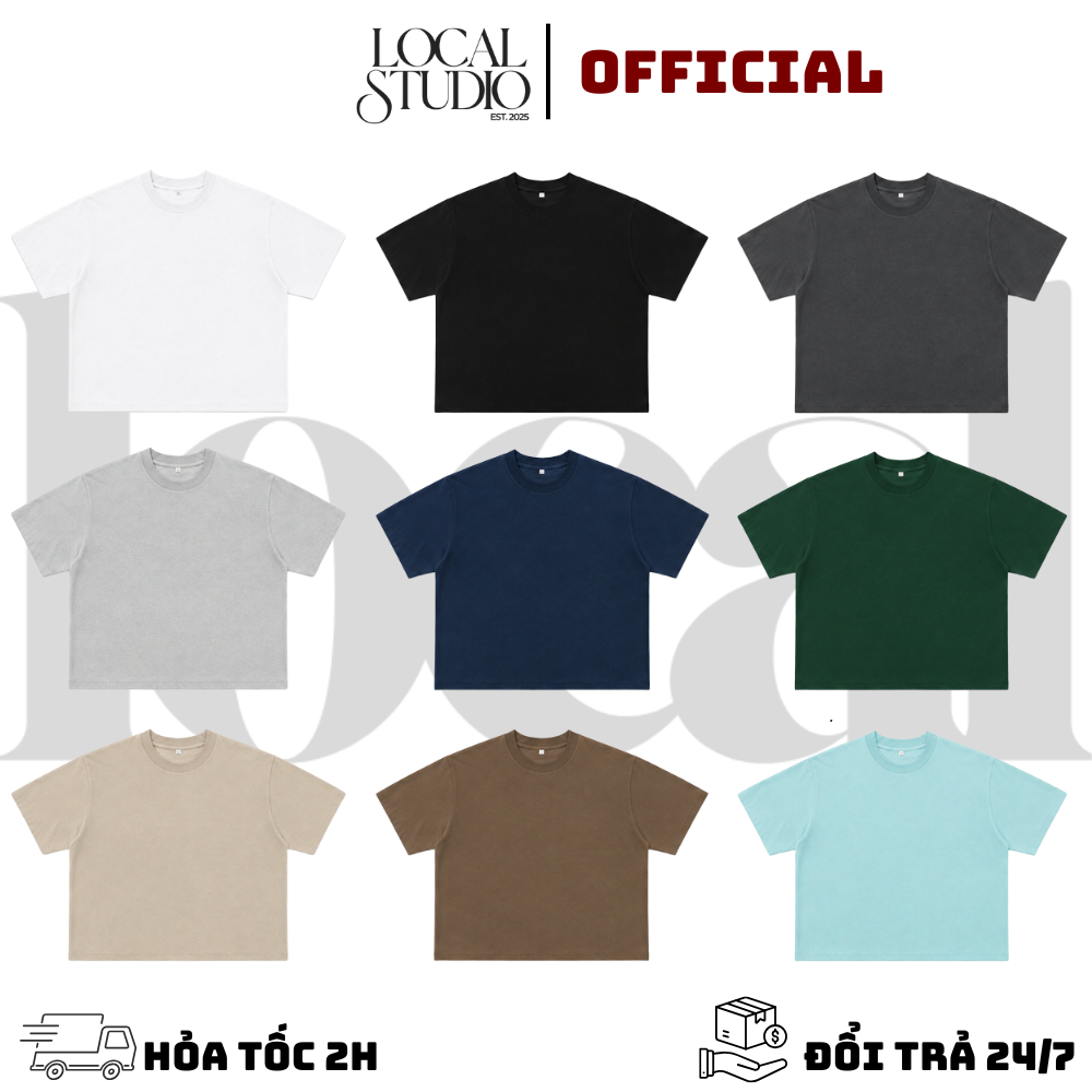 Áo phông boxy trơn nam nữ 'local studio' cotton 2 chiều co giãn thoáng mát…