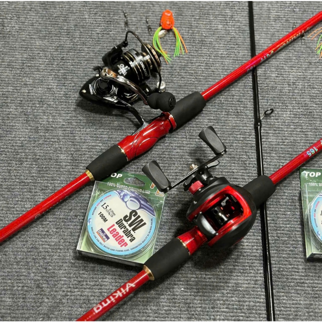 Combo Cần Câu Lure Viking Hỏa Thần M 1m65 1m8 2m1 + Máy Câu Deukio AC2000/3000 Kèm Dây PE & Nhái Mềm
