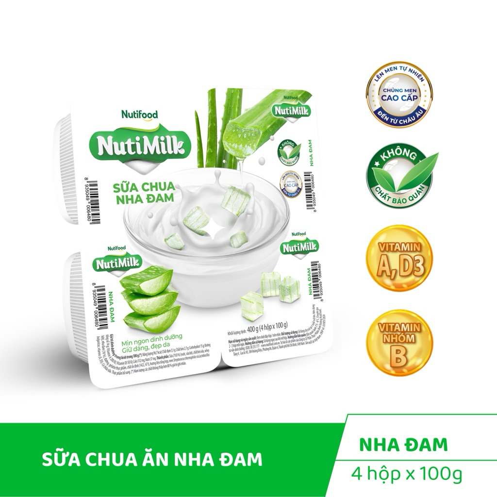 [Có sẵn] LỐC 4 Hộp Sữa Chua Ăn Nutimilk Sữa chua nha đam - Hộp 100g
