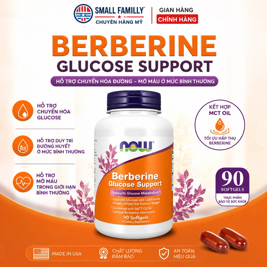 Viên Uống Hỗ Trợ Đường Huyết NOW Foods Berberine Glucose Support
