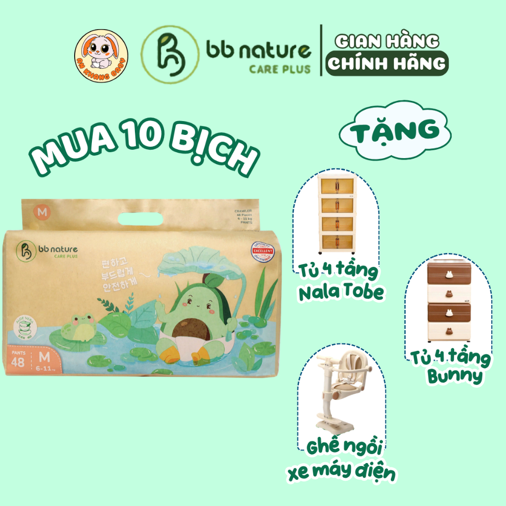 Combo 10 Bịch Tã Dán/Quần BB Nature Care Plus Sợi Tre Hữu Cơ, Co Giãn 360°,Size NB-4XL