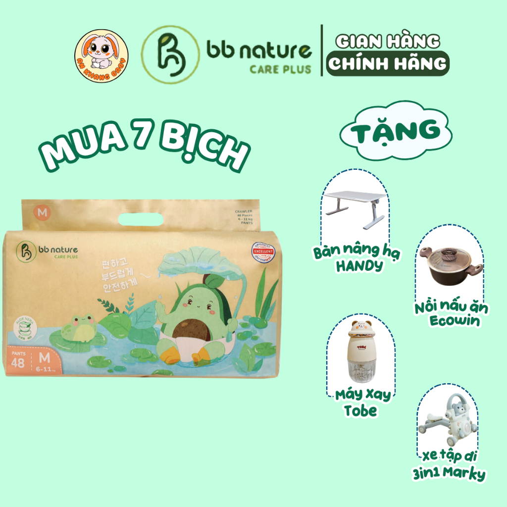 Combo 7 Bịch Tã Dán/Quần BB Nature Care Plus Sợi Tre Hữu Cơ, Co Giãn 360°,Size NB-4XL