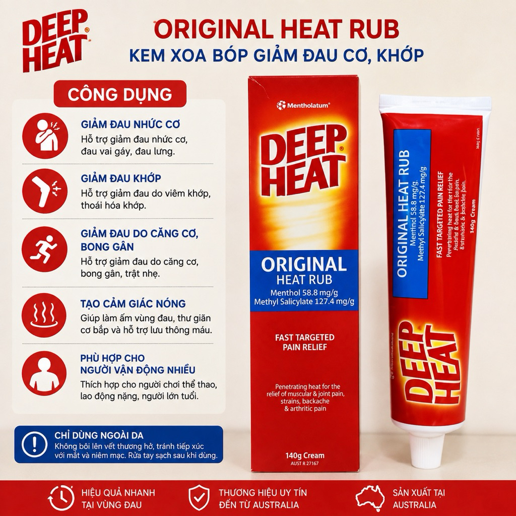 Deep Heat Original Heat Rub Úc – Kem Xoa Bóp Giảm Đau Cơ Khớp Chính Hãng - Xách tay Úc
