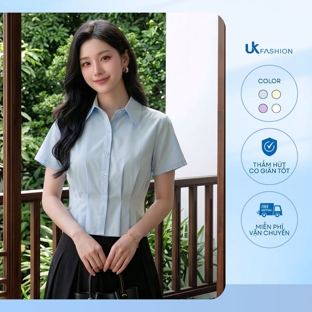 Áo Sơ Mi Cổ Đức 3 Ly Kép UK Fashion Thời Trang Công Sở Nữ Trẻ Trung Thanh Lịch Vải Mềm UKSM2606013