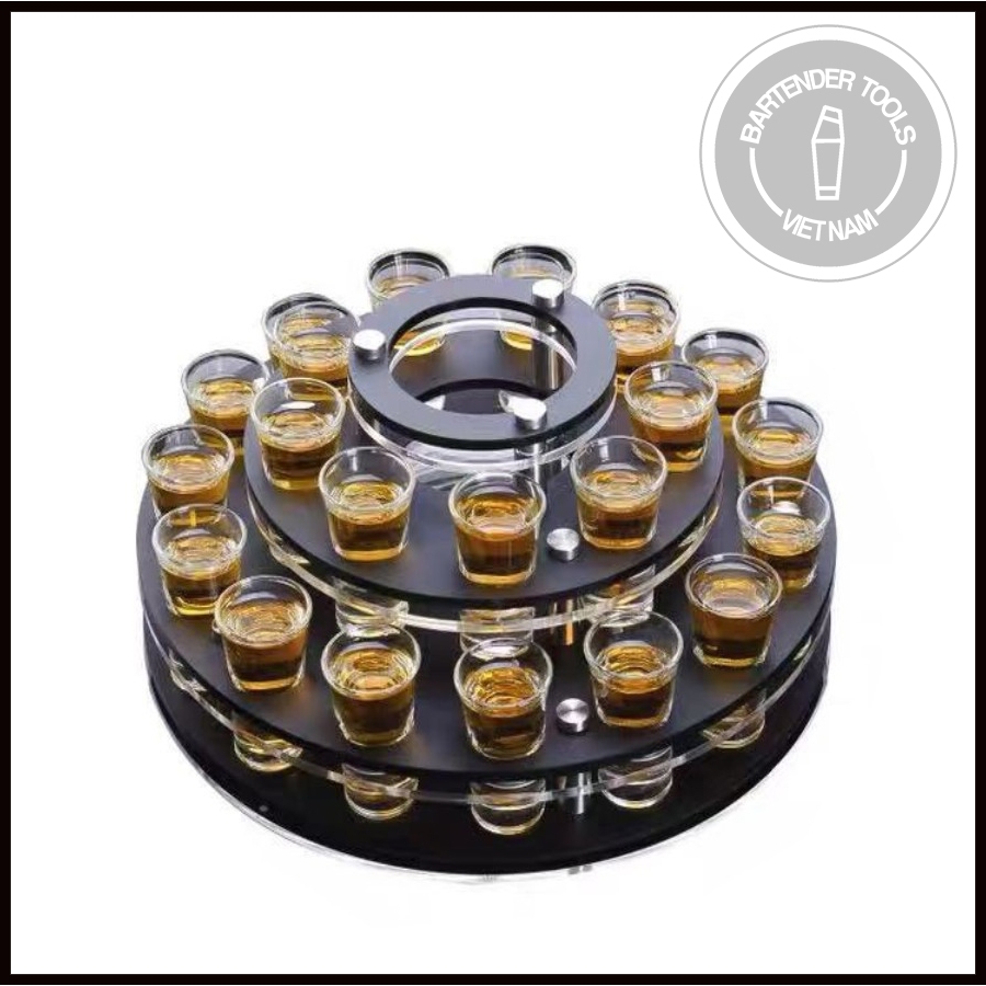 Khay nhựa mika 24 ô đựng ly shot B52 tròn 3 tầng