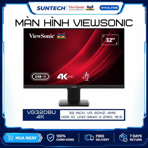 Màn Hình ViewSonic VG3208U-4K 32 Inch 4K UHD VA HDR10 USB Type C 65W Loa Kép Công Thái Học VESA