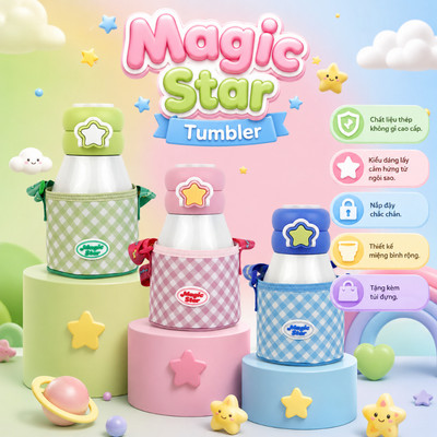 Bình giữ nhiệt cho bé Inox316 LocknLock Magic Star LHC1493 560ml, hàng chính hãng, có ống hút, kèm túi, 3 nắp - JoyMall