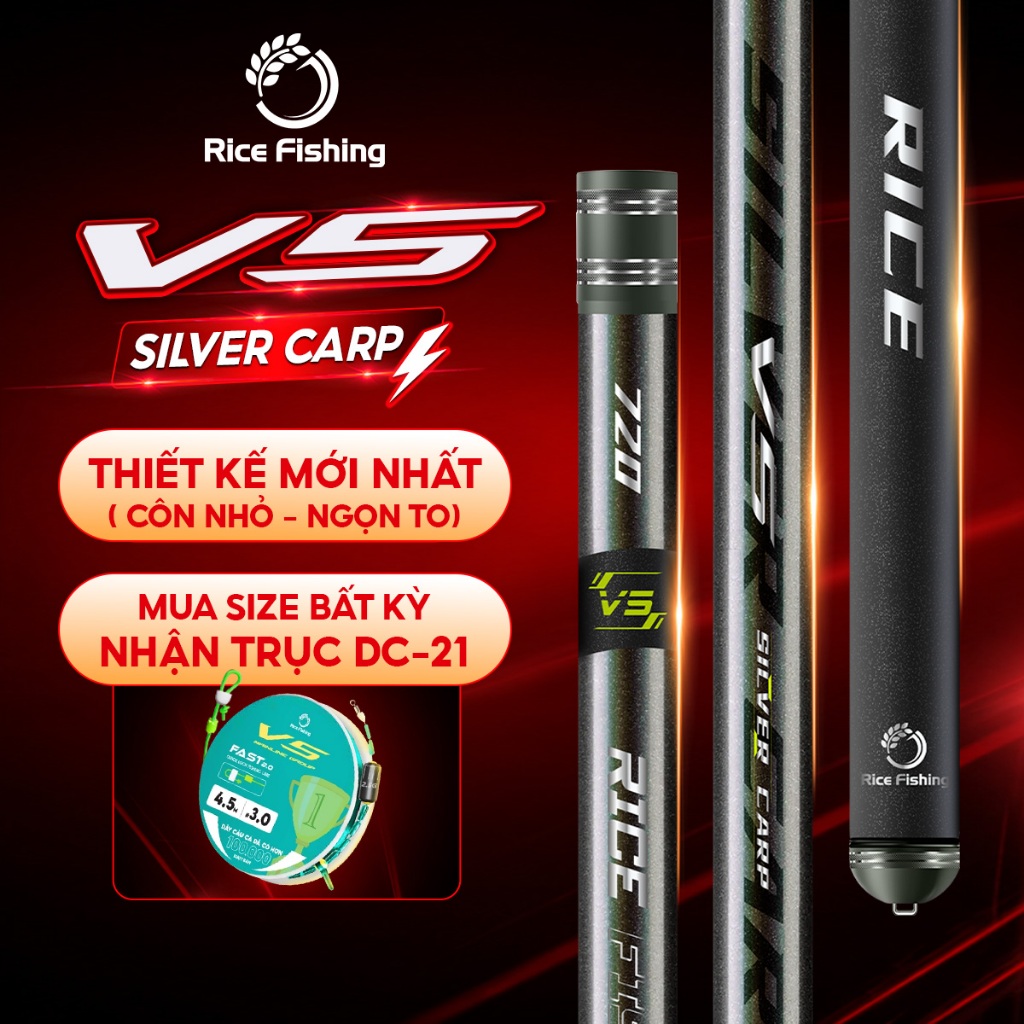 Cần câu đài V5 SILVER CARP RiceFishing carbon chất lượng côn lóng nhỏ chuyên câu cá chép cá mè CC-34