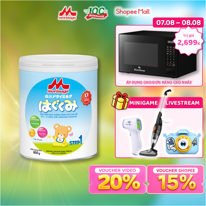 [HCM] Sữa bột Morinaga số 1 Hagukumi 800g nhập khẩu Nhật Bản với Lactoferrin, DHA&ARA, Canxi