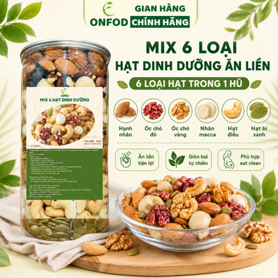 Hạt dinh dưỡng sấy chín ăn liền mix 6 loại ONFOD óc chó đỏ hạt điều macca hạnh nhân bí