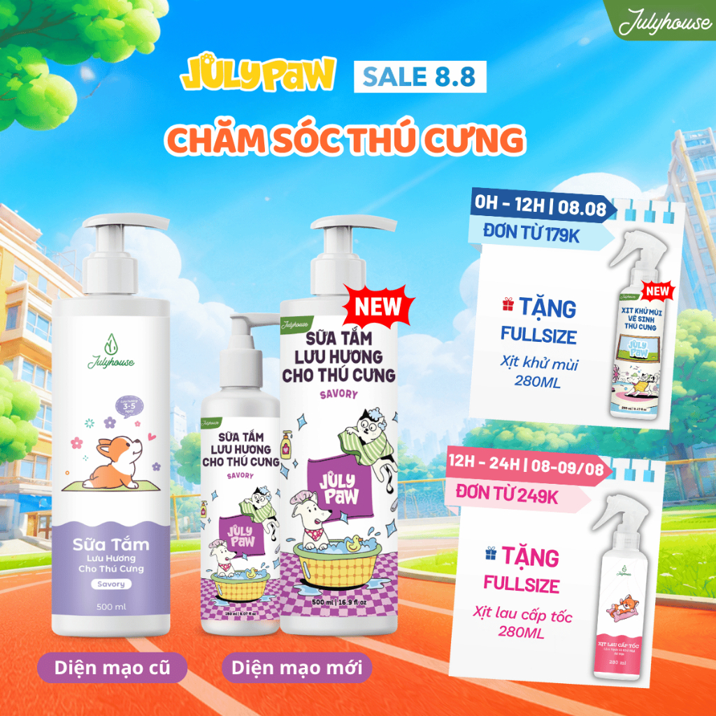 Sữa tắm cho chó mèo 150ml/500ml Julyhouse thơm mát khử mùi hôi