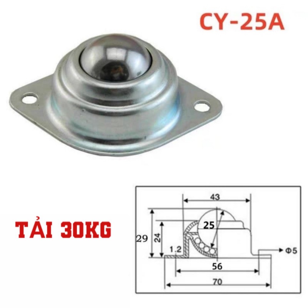 Con Lăn Bi Cầu Bi Thép CY15A CY25A CY30A – Bánh Xe Đa Hướng, Chịu Lực Tốt HM0075