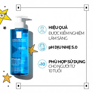 Gel rửa mặt sạch sâu giảm mụn cho da dầu mụn nhạy cảm La Roche-Posay Effaclar Foaming Gel