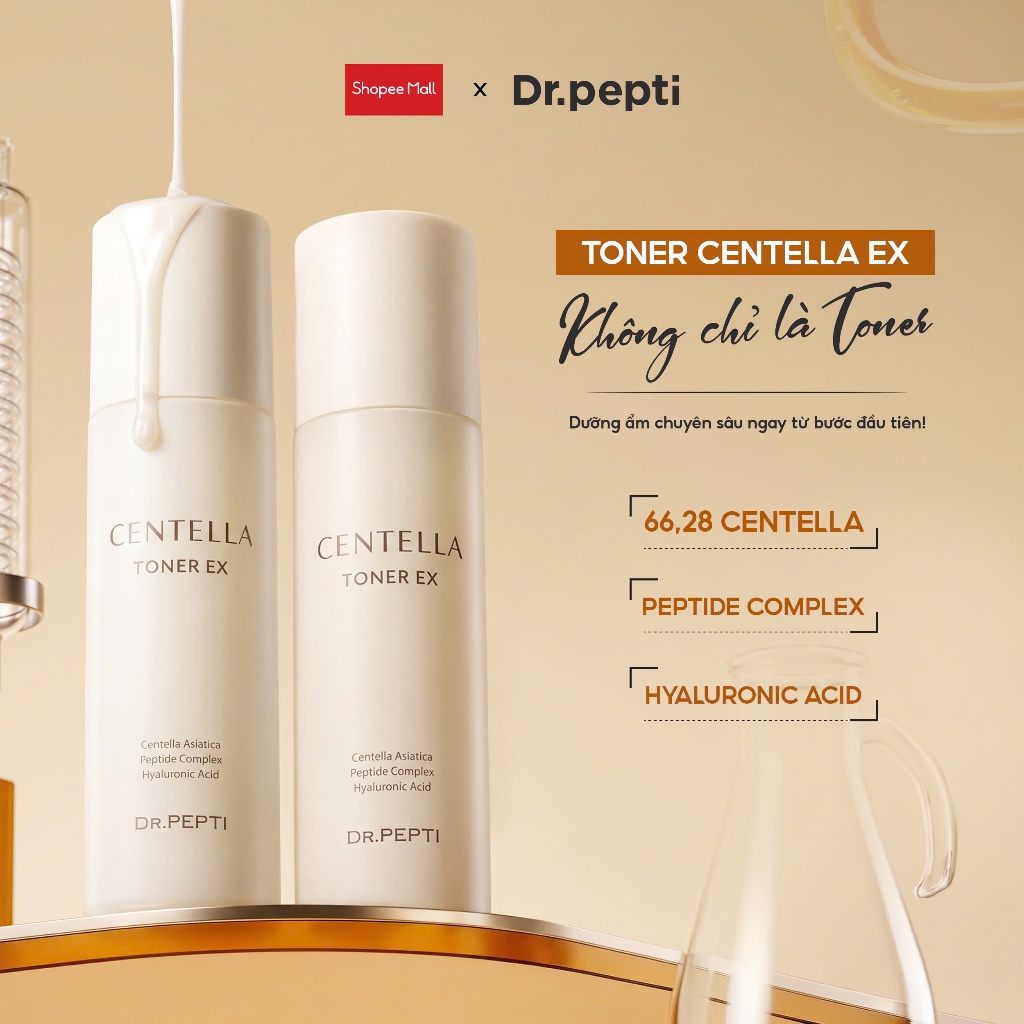 Combo Hai Nước Hoa Hồng Dr.Pepti Centella Toner Ex Cấp Ẩm, Dưỡng Da Căng Bóng 180ml [Tặng Mặt Nạ]