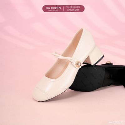 Giày cao gót 5cm nữ HÀ HUYỀN da lì quai dán gót vuông 5 phân - CG2635