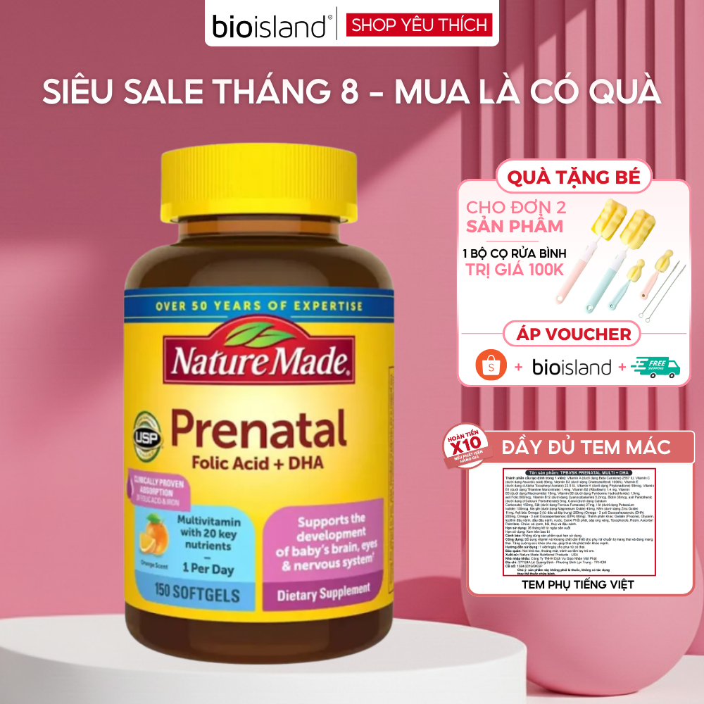 Vitamin tổng hợp cho mẹ bầu Prenatal Folic Acid + DHA Nature Made và Canxi giúp mẹ và thai nhi phát 