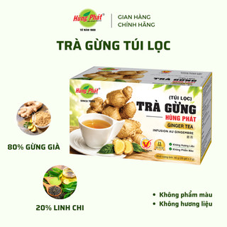Trà gừng túi lọc hùng phát - tgtl - hộp 50g 25 gói từ gừng già - đạt chuẩn iso haccp
