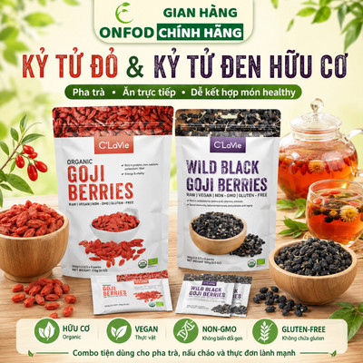 Kỷ tử đỏ hắc kỉ tử organic pha trà ONFOD Clavie healthy eat clean bồi bổ sức khoẻ