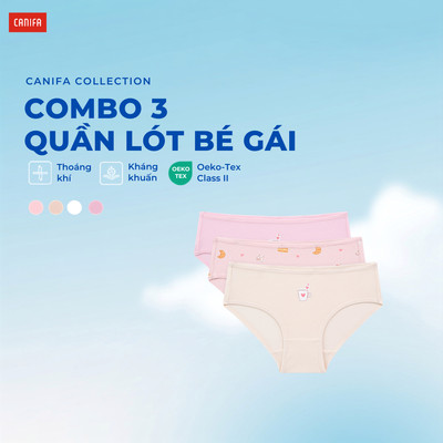 Combo 3 quần lót bé gái CANIFA dáng brief mềm mại co giãn tốt| OEKO-TEX 1US26A002