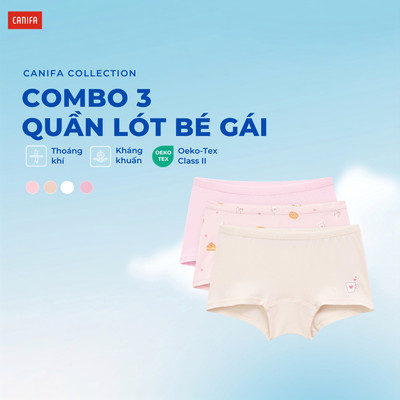Combo 3 quần lót bé gái CANIFA dáng boyshort co giãn tốt | OEKO-TEX 1US26A003