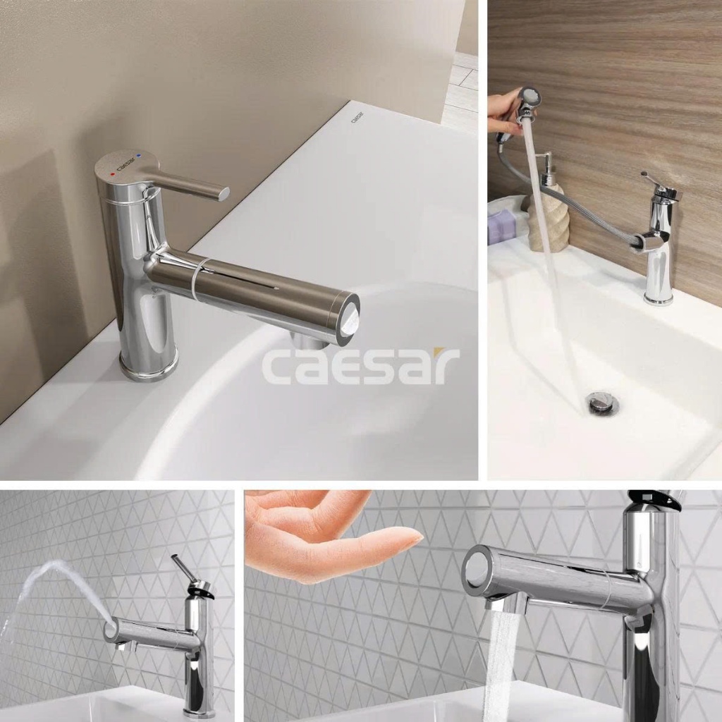 Vòi Chậu Lavabo Nóng Lạnh Dây Rút B196C - CAESAR (Hàng Chính Hãng)