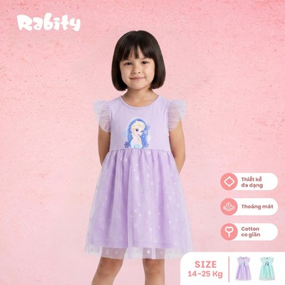   Đầm thun voan lấp lánh tay cánh tiên Elsa Disney bé gái Rabity 550.033