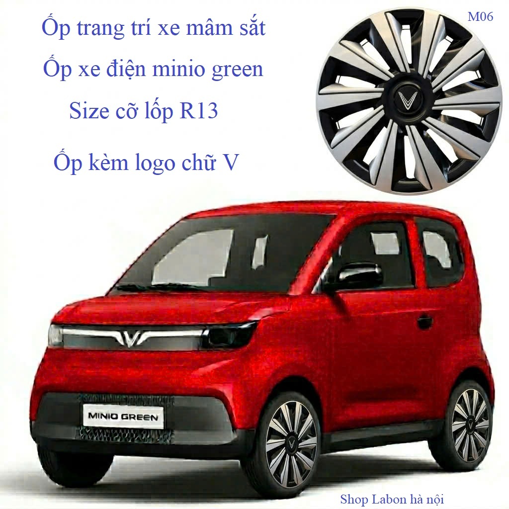 Ốp lazang minio green R13,- VF2 R13 - ốp chụp mâm xe Điện R13,  ốp trang trí xe ô tô 13in minio gree