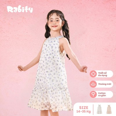   Đầm voan sát nách cổ yếm dáng tầng in hoa bé gái Rabity 93298