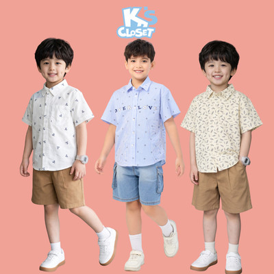 Áo Sơ Mi Cộc Tay K'S CLOSET Họa Tiết Kẻ From Dáng Thoải Mái Cho Bé Trai (2-14 tuổi) từ 11kg-60kg E240FIS, KT119SIS