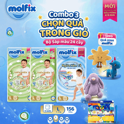 [Chọn QUÀ trong giỏ hàng] Combo 3 - Mix 2 Tã quần Molfix Thiên Nhiên Super Jumbo + 1 Oxy Super Jumbo