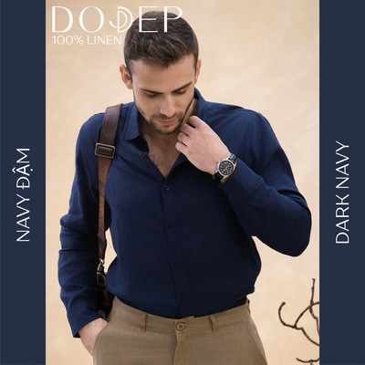 DODEP Áo sơ mi nam linen 100% tay dài