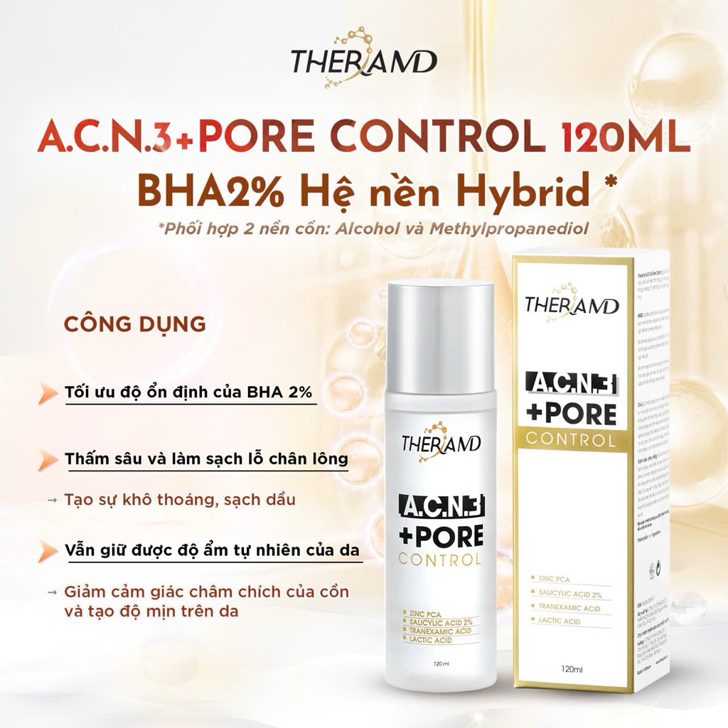 Dung dịch tẩy tế bào chết và giảm dầu thừa BHA 2% & Zinc PCA - TheraMD A.C.N.3+PORE Control - 120ml|