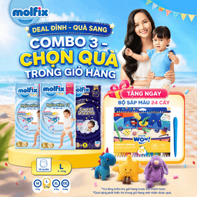[Chọn QUÀ trong giỏ hàng] Combo 3 Ngày & Đêm_2 Tã/bỉm quần Molfix Oxy Super Jumbo+ 1 Tã Molfix Sweet Dreams
