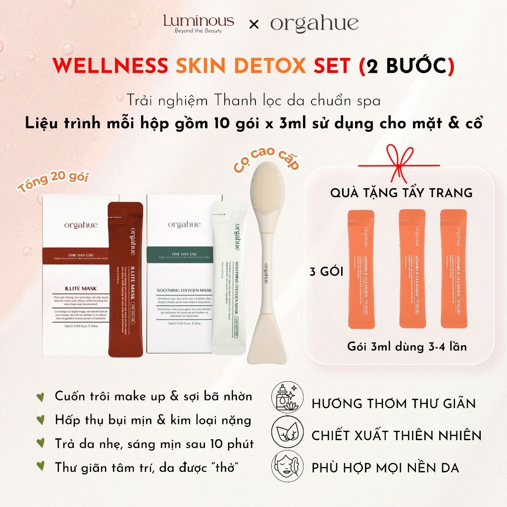 Bộ 2 Bước Orgahue Wellness Skin Detox - Mặt Nạ Soothing Oxygen Thanh Lọc & Khoáng Sét Illite Làm Sạc