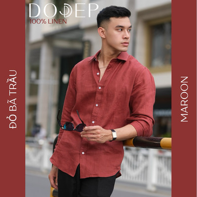 DODEP Áo sơ mi nam linen 100% tay dài