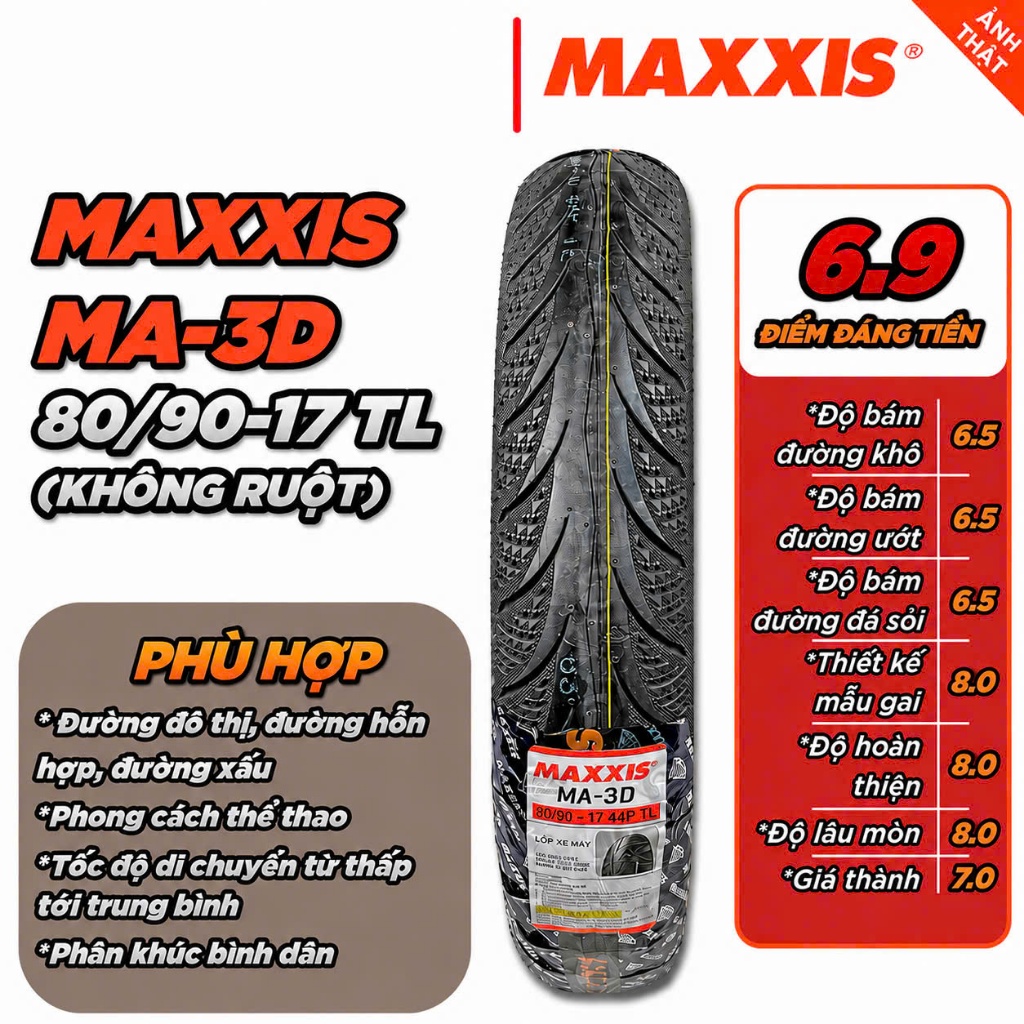 Lốp Vỏ xe Maxxis MA-3D 70/90-17 & 80/90-17 - Lắp Jupiter, Sirius