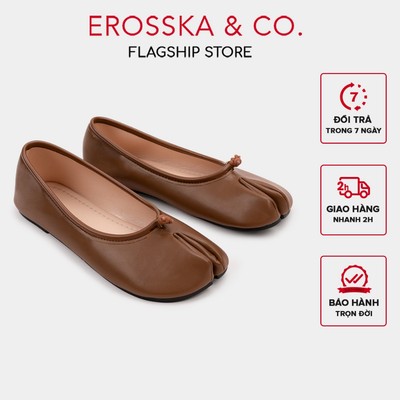 EROSSKA - Giày Tabi, giày búp bê nữ da mềm mũi chẻ, giày móng heo đế bệt phong cách balletcore màu đen - EL149