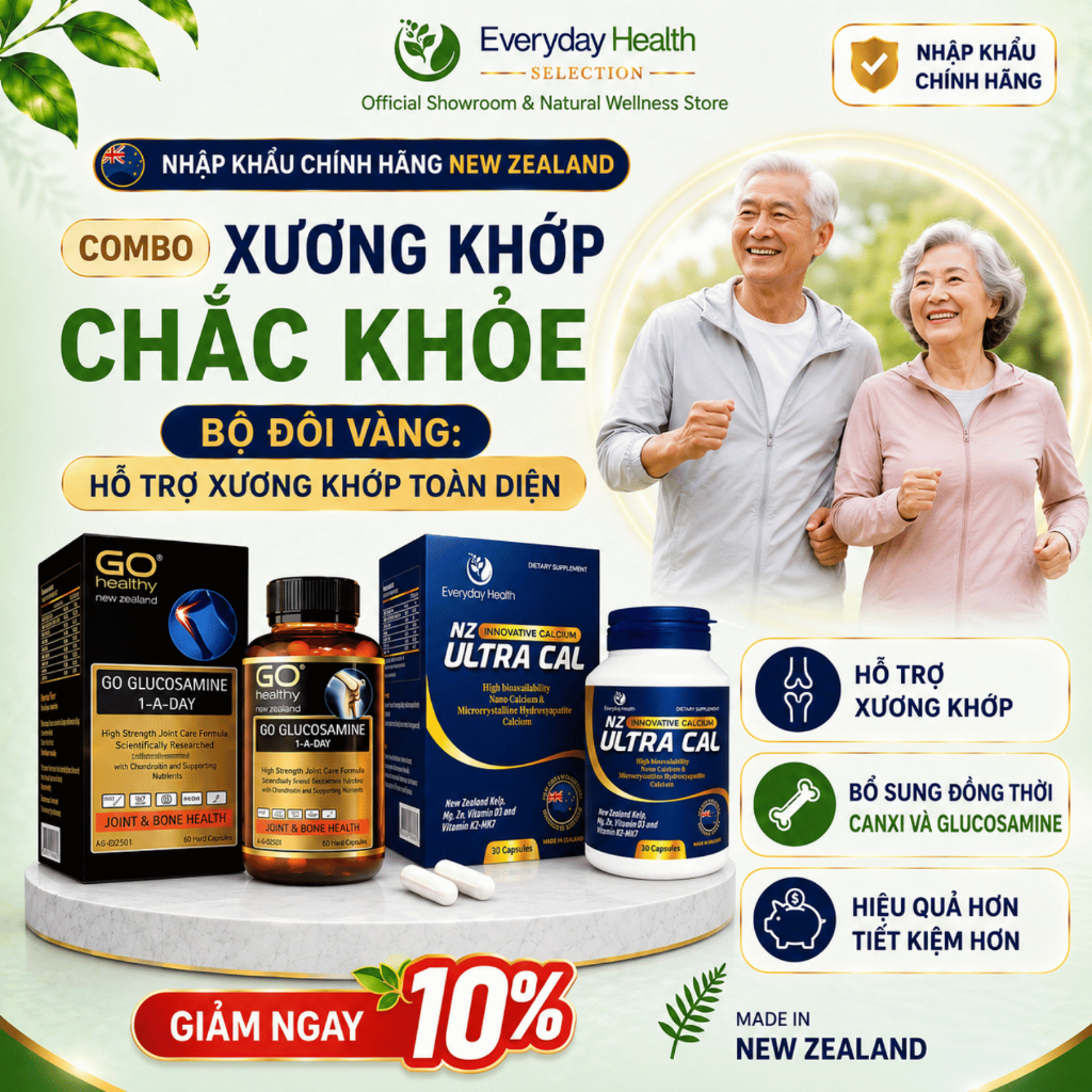 Combo Xương Khớp Chắc Khỏe Everyday Health NZ Canxi và GO Healthy  Glucosamine
