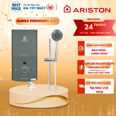 Máy Nước Nóng Ariston AURES PREMIUM+ 4.5P 4500W, có (không) Bơm Trợ Lực, Vòi Sen Kháng Khuẩn