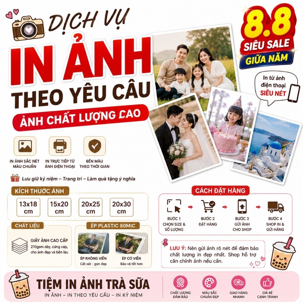 In Ảnh Theo Yêu Cầu 13x18 15x20 20x25 20x30 | Giấy Ảnh Dày Cứng | Ép Plastic Bền Lâu